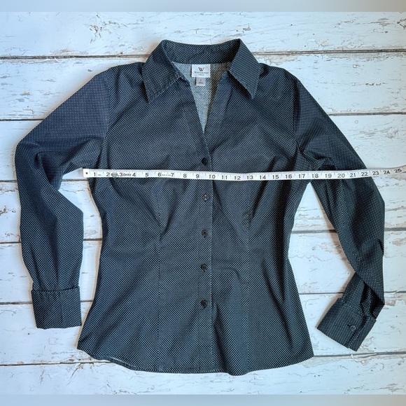 Worthington Stretch Black and White Polka dot Button Down - Picture 3 of 8